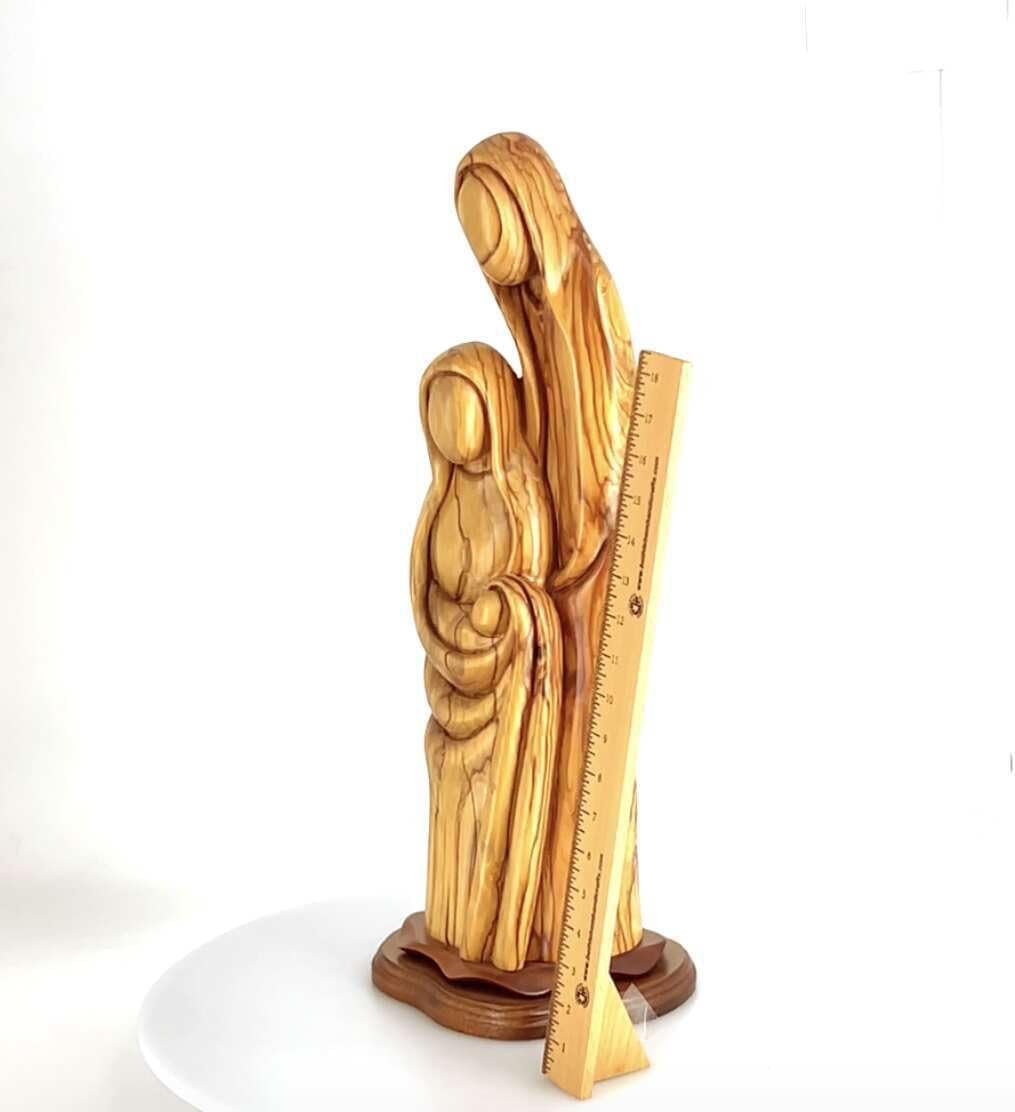 Abstract Hand Made Olive Wood Holy Family Statue