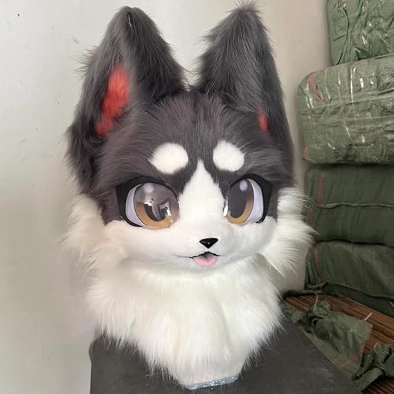 Handmade Furry Fursuit Head MaskAdorable Cat Fox Costume Props for Halloween and Cosplay