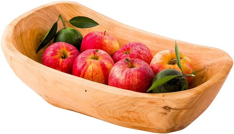Restaurantware Nature Tek 13.5 x 7.75 x 4.5 Inch Fruit Bowl 1 Handmade Oblong Bowl - Oval Shape Shatterproof Natural Wood Fruit Salad Bowl Lightweight For Bread And Vegatables