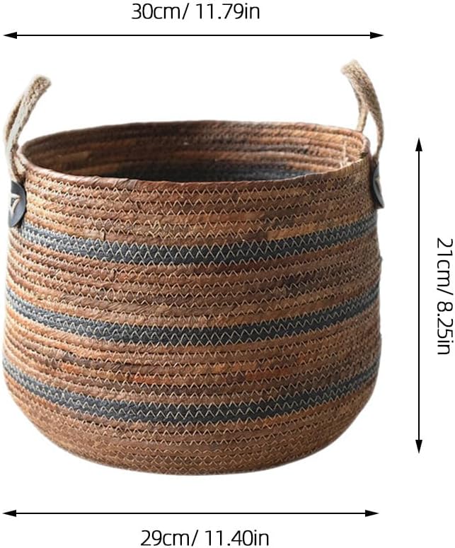 Zerodeko Woven Storage Straw Planter Basket Toy Blanket Organizer Seagrass Laundry Basket Large Wicker Basket for Dirty Clothes Pillows