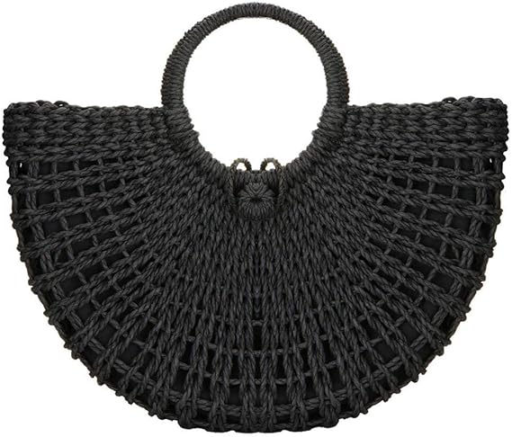 YYW Straw Bags for Women,Hand-woven Straw Top-handle Bag with Round Ring Handle Summer Beach Rattan Tote Handbag