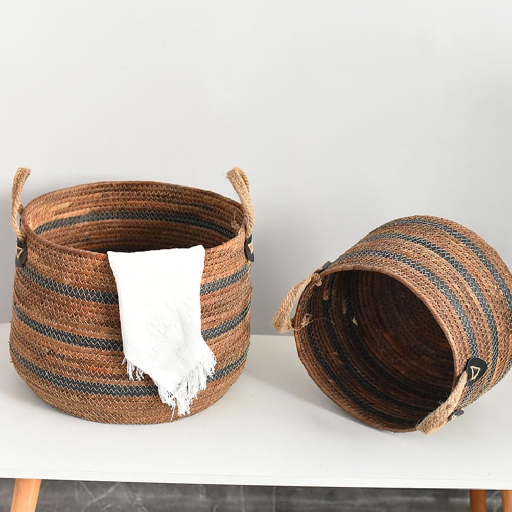 Zerodeko Woven Storage Straw Planter Basket Toy Blanket Organizer Seagrass Laundry Basket Large Wicker Basket for Dirty Clothes Pillows