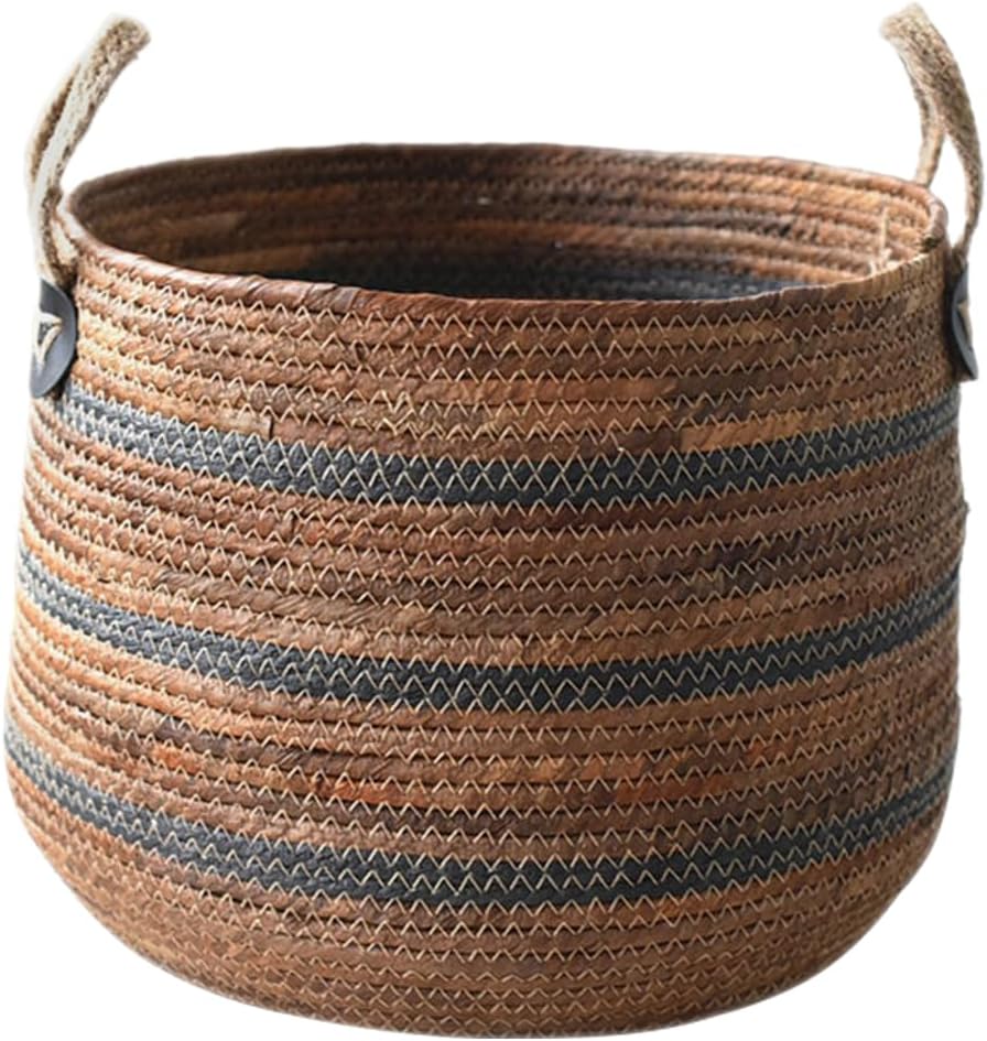 Zerodeko Woven Storage Straw Planter Basket Toy Blanket Organizer Seagrass Laundry Basket Large Wicker Basket for Dirty Clothes Pillows