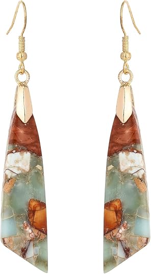 Boho Women Natural Stone Earrings Unique Healing Imperial Jasper Gemstone Energy Hypoallergenic Lightweight Dangle Drop Earrings Multiple Styles Earrings Jewelry for Birthday Party Gift