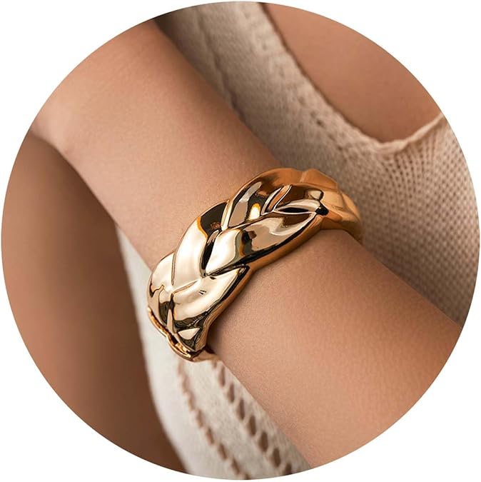 Gold Plated Chunky Bracelets for Women-Gold Open Bangle Cuff Waterproof Birthday Mother's Day Valuntine's Day Christmas Gifts