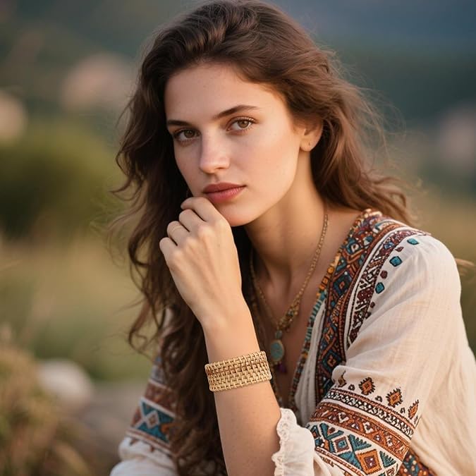 Rattan Bracelets, Woven Cuff Bracelet Open Cuff Wrist Jewelry Vintage Bohemian Statement Jewelry for Women Summer Beach Party