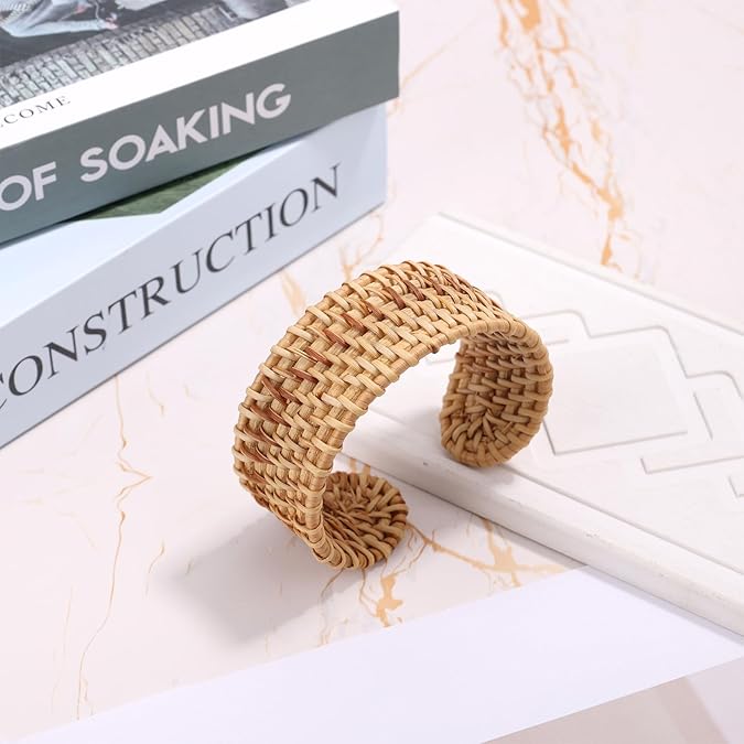 Rattan Bracelets, Woven Cuff Bracelet Open Cuff Wrist Jewelry Vintage Bohemian Statement Jewelry for Women Summer Beach Party
