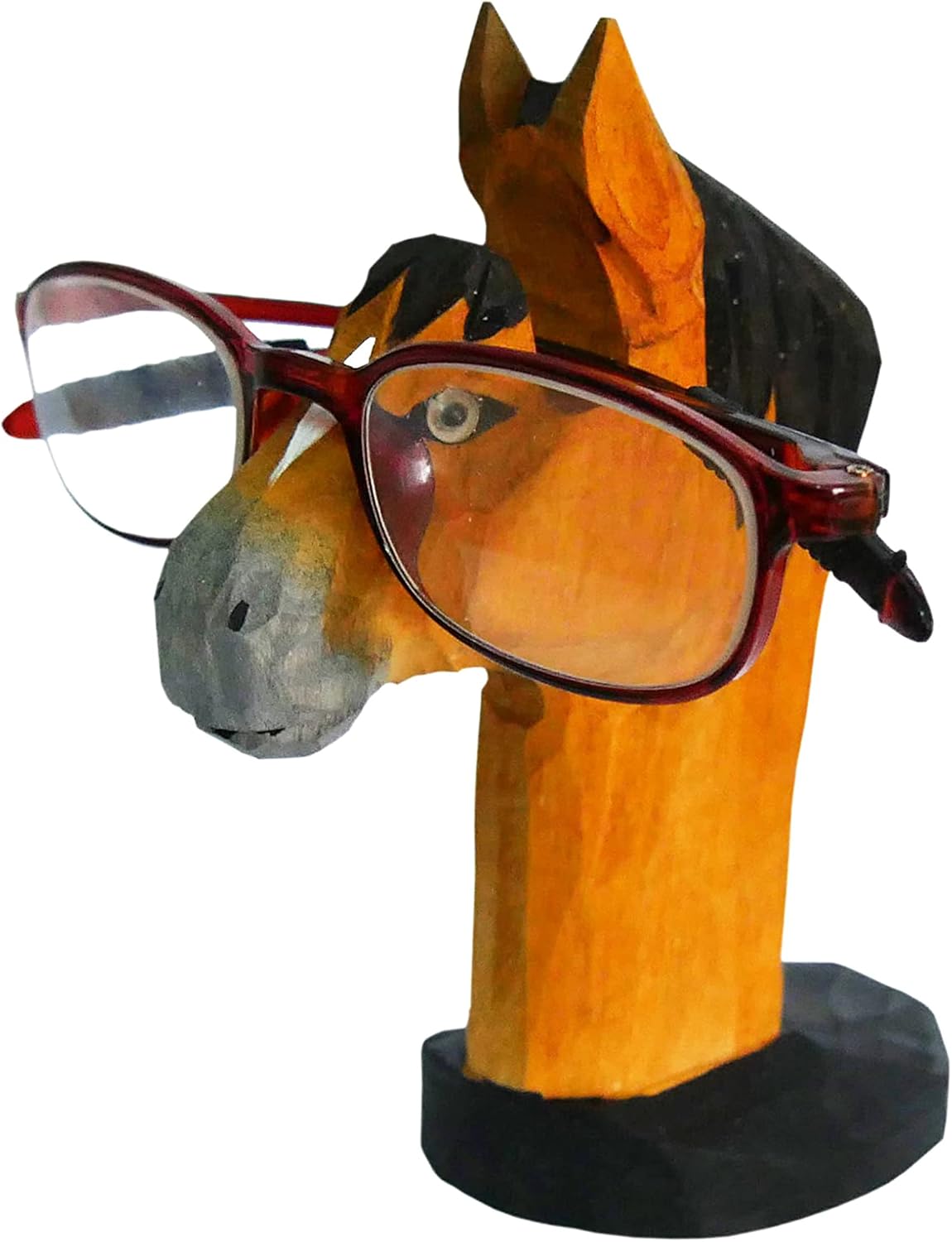 Red Dollar Handmade Wood Carved Animal Eyeglass Holder, Cute Sunglasses Display Stand, Nightstand Home Office Desk Decor, Christmas Holiday New Year Business Gift for Men Women Adults(Horse)