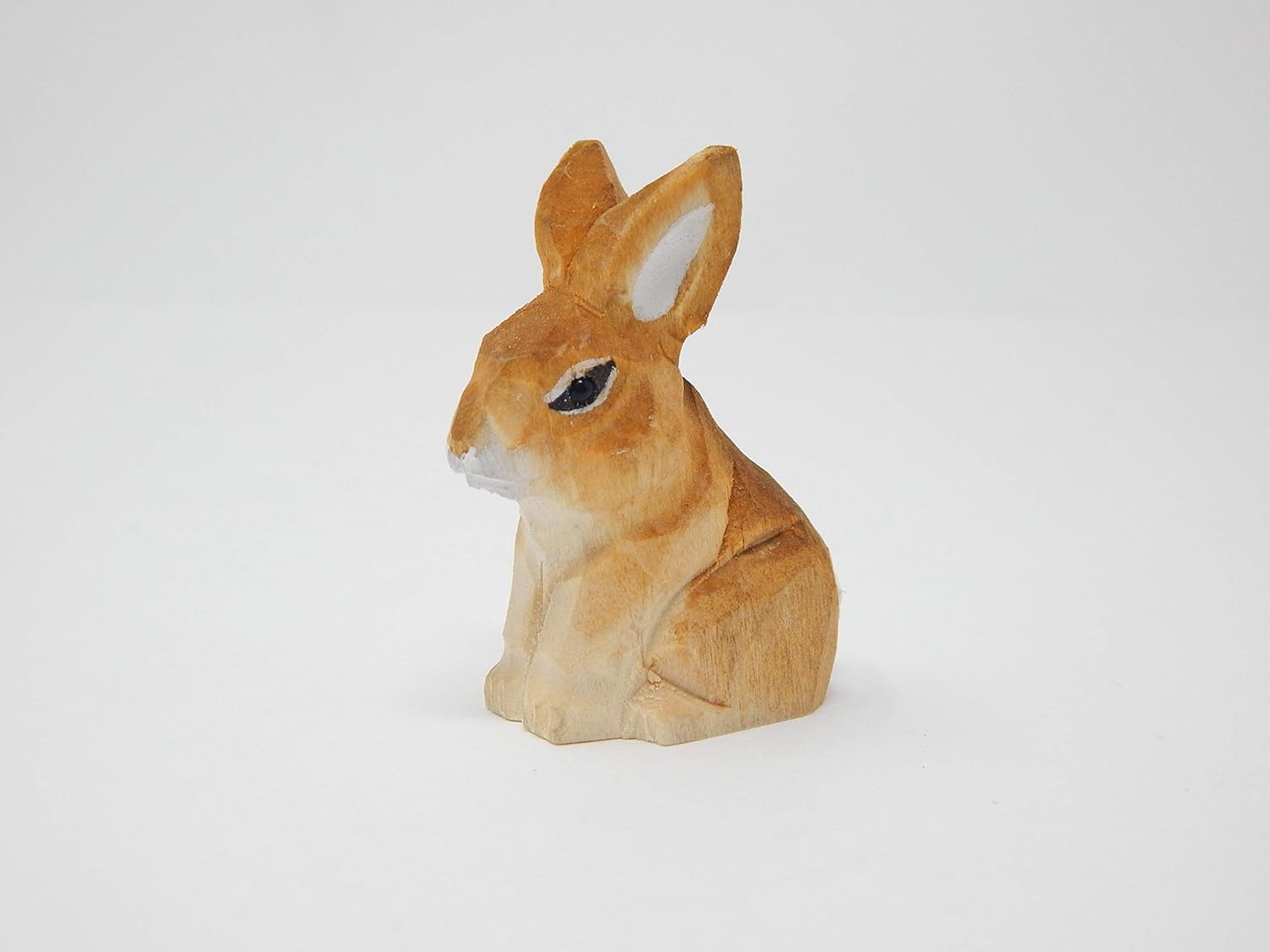 Brown Rabbit Handmade Wood Figurine Carved Bunny Sculpture Home Decor Miniature Animal Art Garden Statue Collectible
