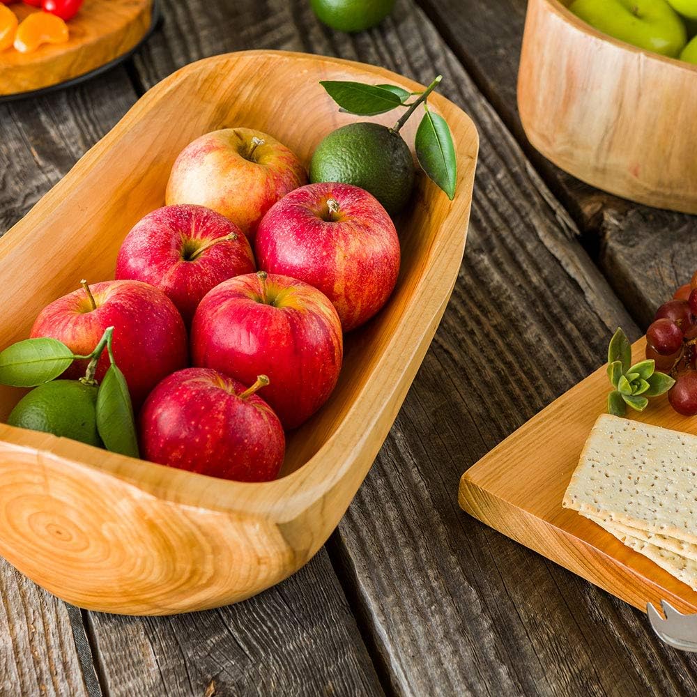 Restaurantware Nature Tek 13.5 x 7.75 x 4.5 Inch Fruit Bowl 1 Handmade Oblong Bowl - Oval Shape Shatterproof Natural Wood Fruit Salad Bowl Lightweight For Bread And Vegatables