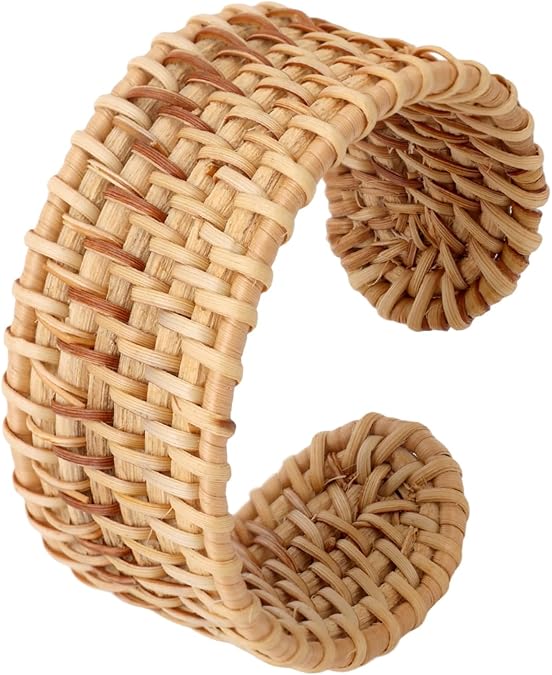 Rattan Bracelets, Woven Cuff Bracelet Open Cuff Wrist Jewelry Vintage Bohemian Statement Jewelry for Women Summer Beach Party