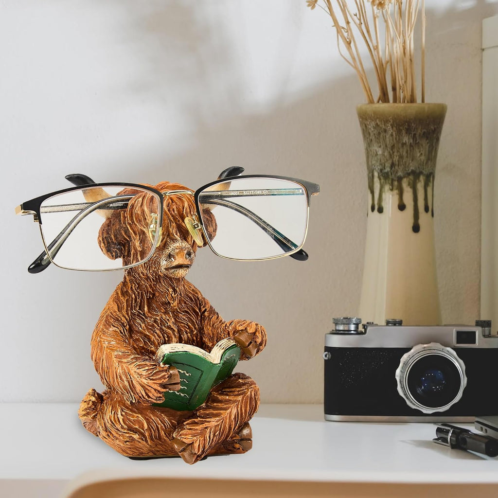 Handmade polyresin Carved Animal Eyeglass Holder, Cute Sunglasses Display Stand, Nightstand Home Office Desk Decor, Christmas Holiday New Year Business Gift for Men Women Adults (Cow)