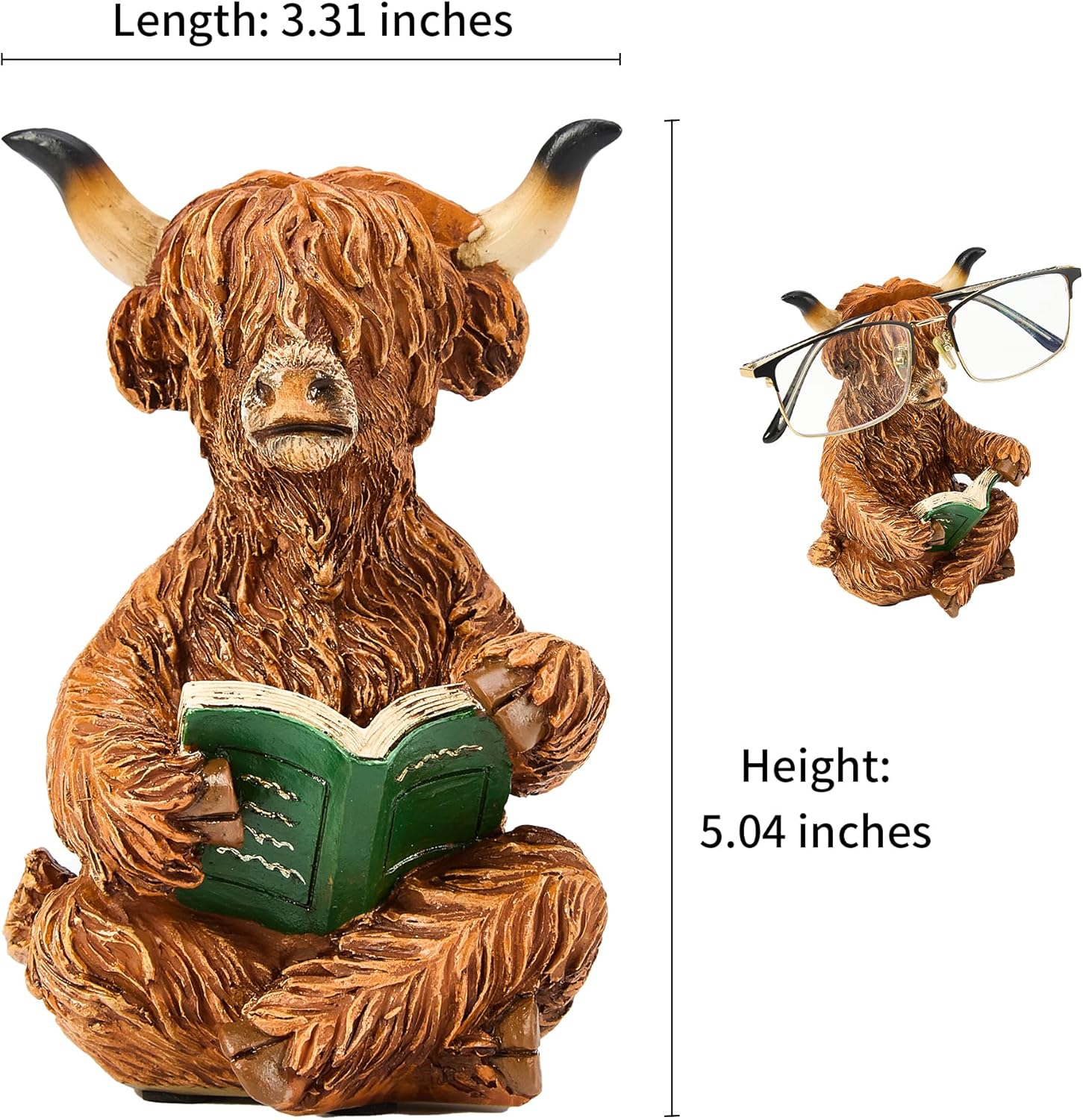 Handmade polyresin Carved Animal Eyeglass Holder, Cute Sunglasses Display Stand, Nightstand Home Office Desk Decor, Christmas Holiday New Year Business Gift for Men Women Adults (Cow)