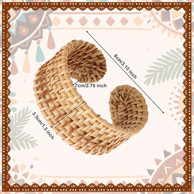 Rattan Bracelets, Woven Cuff Bracelet Open Cuff Wrist Jewelry Vintage Bohemian Statement Jewelry for Women Summer Beach Party