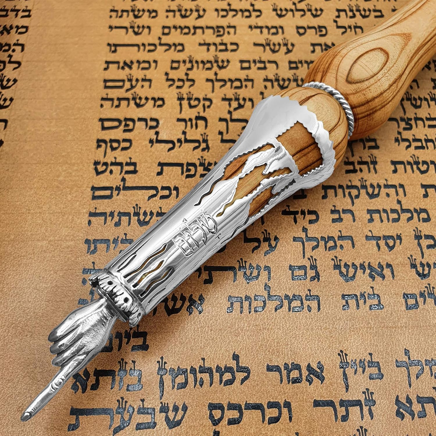 925 Sterling Silver and Olive Wood Torah Pointer Yad
